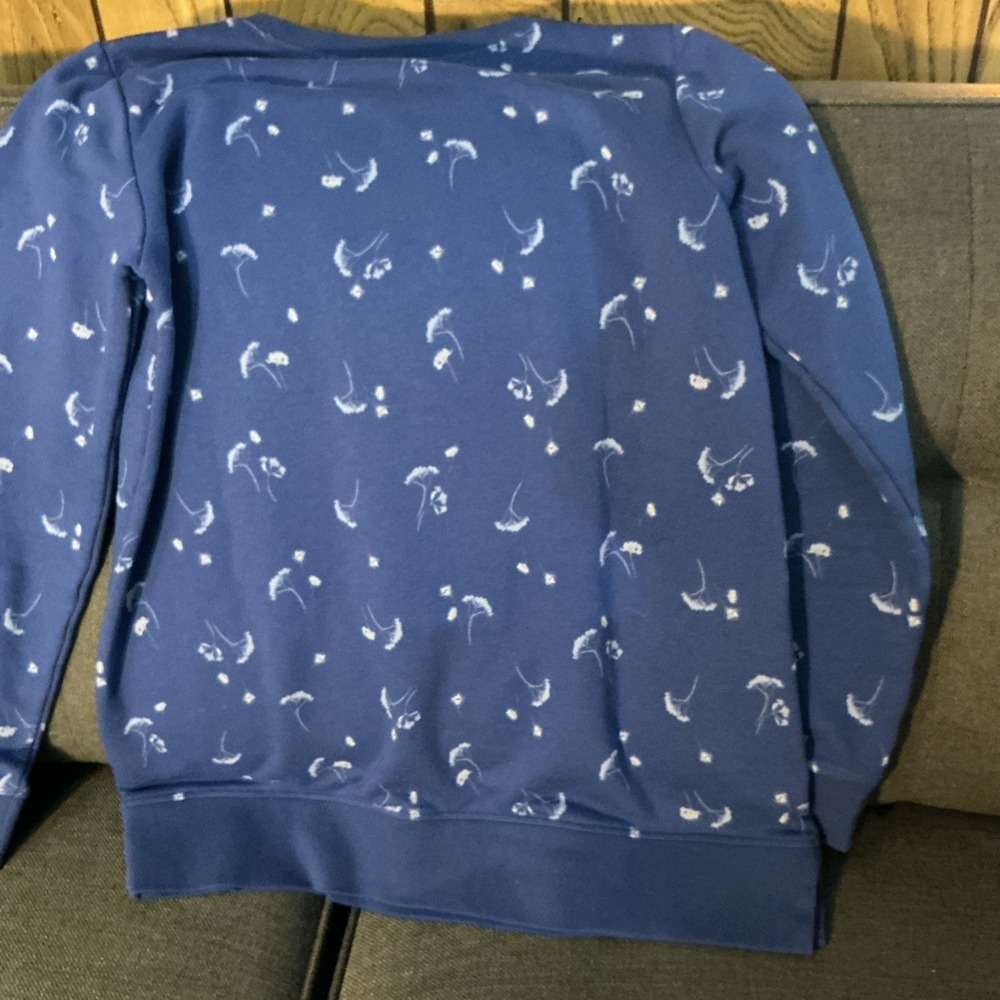 Vtg Lands End Serious Sweats Womens Crewneck Dandelion Blue Sweatshirt Sz XS - Picture 4 of 4